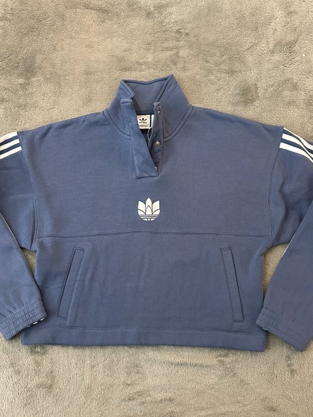 Adidas Adicolor Trefoil Quarter Zip Cropped Fleece Pullover XS Blue Sweatshirt